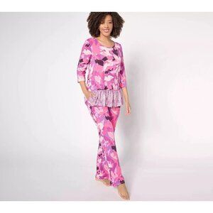 LOGO by Lori Goldstein Pink Floral Pajama Set